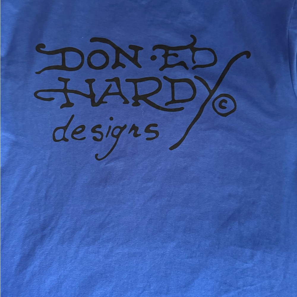 Ed Hardy Blue Short Sleeve Tee with Tiger & Panther Crowns - Picture 6 of 6